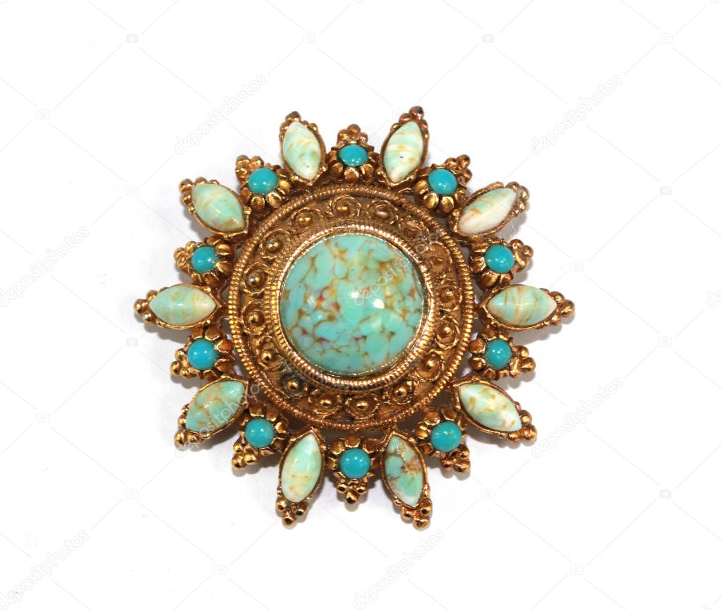 Antique Pendant Brooch on White Background