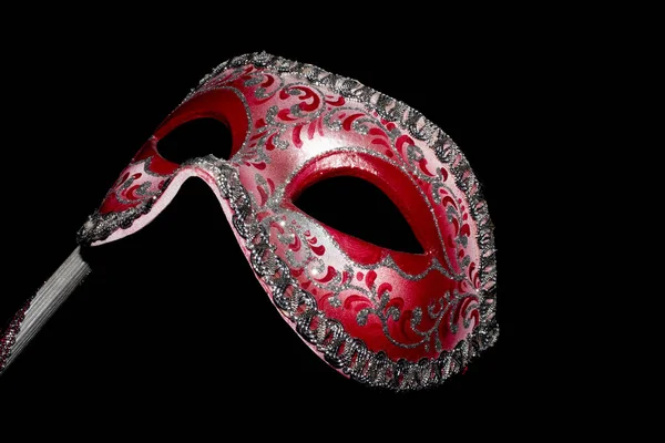 Weneckie Masquerade Czerwony Srebro Piłka Maska Czarnym Tle — Zdjęcie stockowe