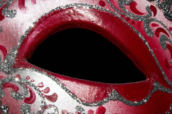 Venetianska Masquerade Röd Och Silver Boll Mask Svart Bakgrund — Stockfoto