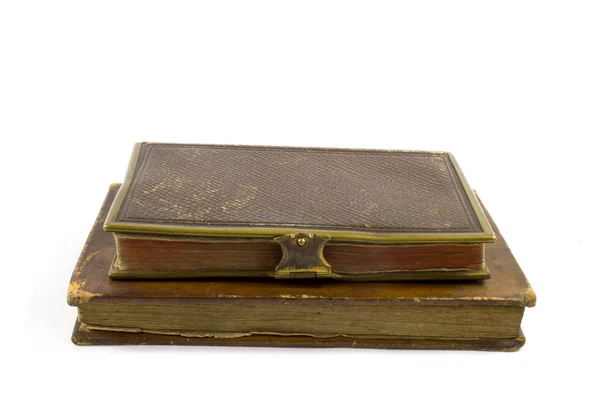 Antique Leather Bound Livros Sobre Fundo Branco — Fotografia de Stock