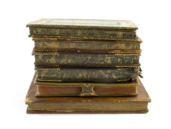 Antique Leather Bound Livros Sobre Fundo Branco — Fotografia de Stock