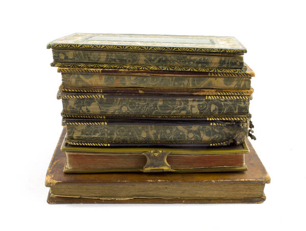 Antique Leather Bound books on White Background