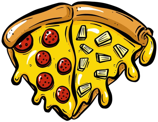 Dibujos Animados Cheesy Pizza Rebanadas Vector — Vector de stock