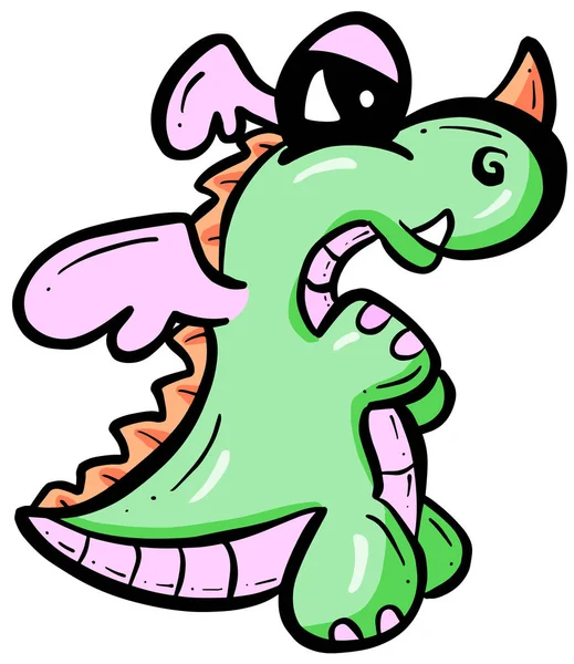 Draguta Dragon Dinozaur Cartoon Ilustrație Caracterul — Vector de stoc