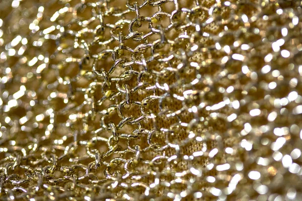 Close Gold Fabric Chain Mail Sewing — Stock Photo, Image