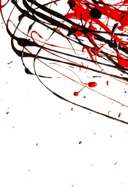 Kırmızı ve siyah akrilik boya Splatters ve arka plan için noktalar