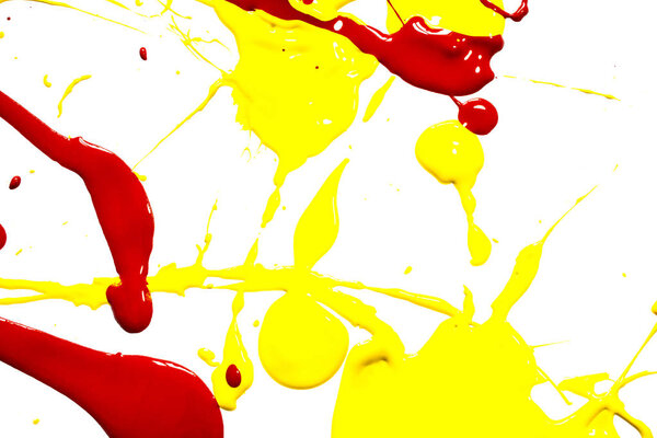 Red and Yellow Messy Paint On White Background