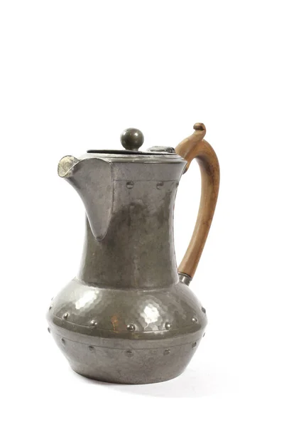 Старинный Металлический Декоративный Чайник Белом Фоне — стоковое фото