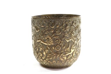 Beyaz Arka Plan Vintage AntikA Gümüş Metal Oriental Bowl