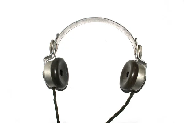 Vintage Kopfhörer Retro Auf Weißem Hintergrund Mit Kabel — Stockfoto