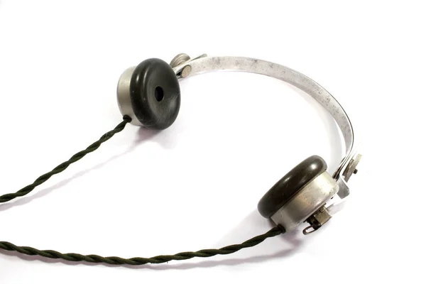 Vintage Headphones Earphones Retro White Background Cable — Stock Photo, Image