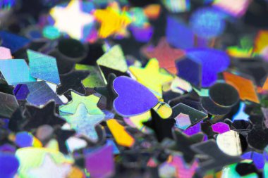 Soyut Parlak Folyo Glitter Holografik Yıldız Kalpler Shapes Pretty Background
