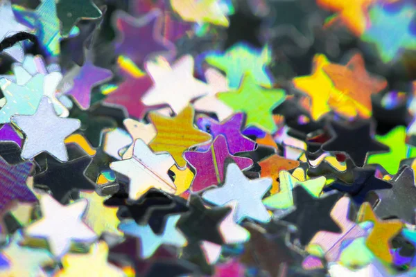 Abstracte Glanzende Folie Glitter Holografische Sterren Harten Vormen Mooie Achtergrond — Stockfoto