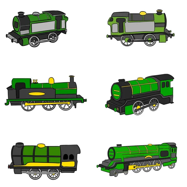 Una Colección Motores Locomotora Tren Vapor Dibujos Animados Utilizados Para — Vector de stock