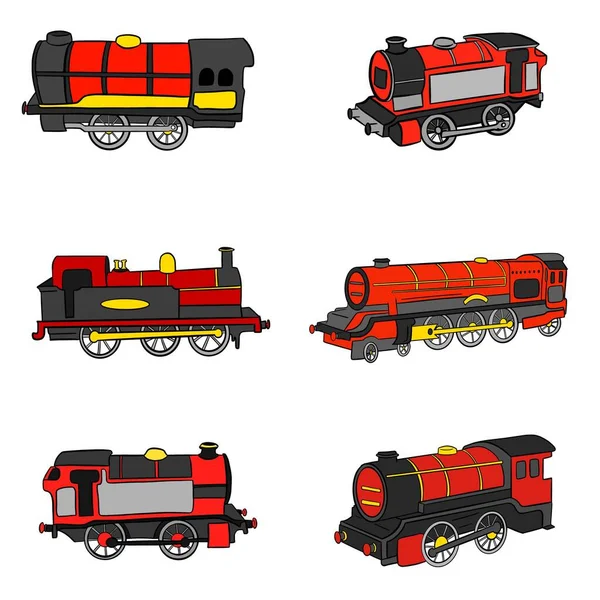 公共交通機関のイラストに使われる漫画蒸気機関車のコレクション — ストックベクタ