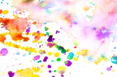 Suluboya Gökkuşağı Renkli Renkli Renkli Renkli Parlak Renkli Dökülen ve Damlayan Beyaz Arkaplan