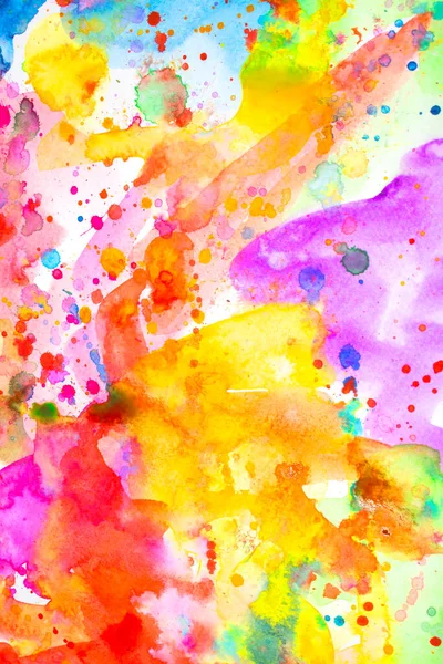 Akvarell Flerfärgad Regnbågsfärg Vibrerande Stänk Och Droppar Vit Bakgrund — Stockfoto