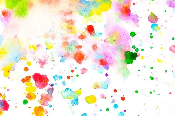 Aquarela Multicolor Rainbow Paint Salpicos Vibrantes Gotejamentos Fundo Branco — Fotografia de Stock