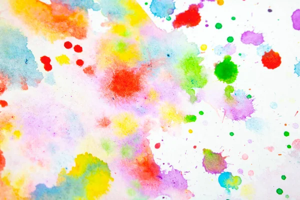 Aquarel Meerkleurige Regenboog Verf Levendige Splatters Druppels Een Witte Achtergrond — Stockfoto