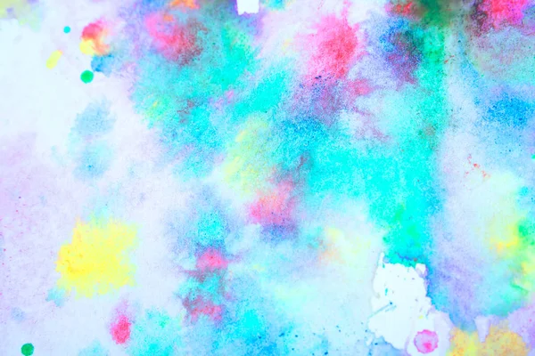 Akvarell Flerfärgad Regnbågsfärg Vibrerande Stänk Och Droppar Vit Bakgrund — Stockfoto