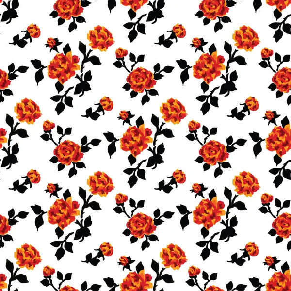 Ретро Винтажные Растения Розы Цветами Стеблями Листьями Повторяющиеся — стоковое фото