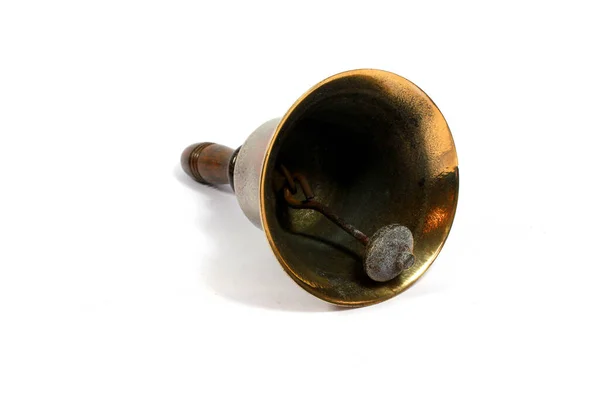 Vintage Brass School Bell White Background — Stock Photo, Image