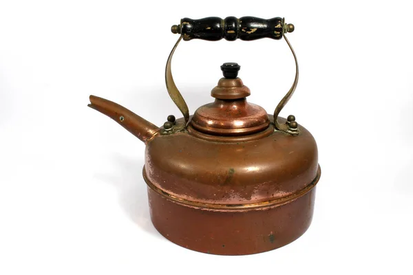 Старинный Антикварный Чайник Чайник Металле Белом Фоне — стоковое фото