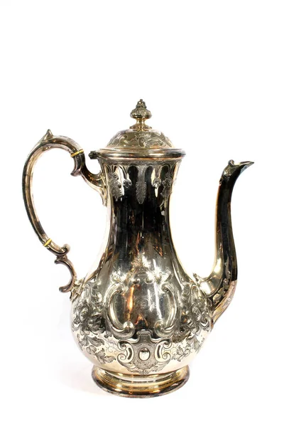 Ein Alter Antiker Wasserkocher Oder Teekanne Aus Metall Auf Weißem — Stockfoto