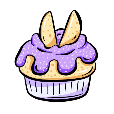 Tatlı Turta Kupası Pasta Çizgi Filmi Vektör Eğlence Tasarımı