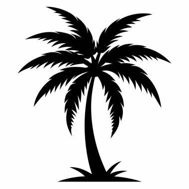 İzole Arkaplanda Palmiye Silueti: Zarif yapraklı görkemli bir palmiye ağacının stilize edilmiş silueti, basit bir zemin üzerine kurulmuş, minimalist ve tropikal bir titreşim sunar.