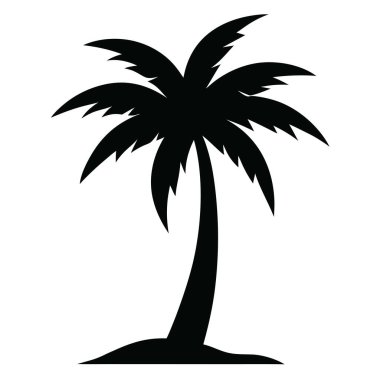 İzole Arkaplanda Palmiye Silueti: Zarif yapraklı görkemli bir palmiye ağacının stilize edilmiş silueti, basit bir zemin üzerine kurulmuş, minimalist ve tropikal bir titreşim sunar.