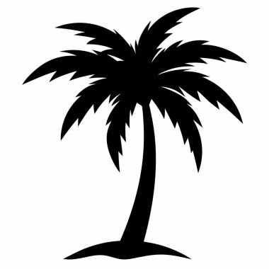 İzole Arkaplanda Palmiye Silueti: Zarif yapraklı görkemli bir palmiye ağacının stilize edilmiş silueti, basit bir zemin üzerine kurulmuş, minimalist ve tropikal bir titreşim sunar.