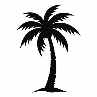 İzole Arkaplanda Palmiye Silueti: Zarif yapraklı görkemli bir palmiye ağacının stilize edilmiş silueti, basit bir zemin üzerine kurulmuş, minimalist ve tropikal bir titreşim sunar.