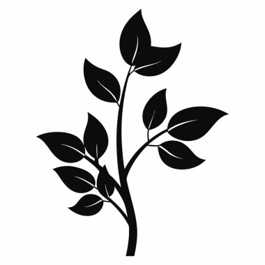 Zarif Yapraklı Şube Silüeti Sanat Tasarımı, Beyaz Arkaplanda İzole Ekin Şube Silüeti