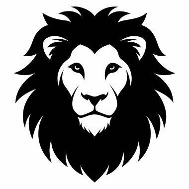Aslan Başı Silueti Beyaz Arkaplanda Kükreyen Aslan Başlı Minimalist Silüet Sanatı