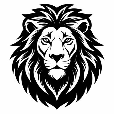 Aslan Başı Silueti Beyaz Arkaplanda Kükreyen Aslan Başlı Minimalist Silüet Sanatı