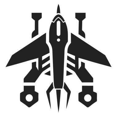 Jet Silhouette in Flight: cesur, çarpıcı siyah beyaz siluet gökyüzünde süzülen bir jet uçağı, somutlaştırıcı hız, güç ve havacılık ruhu.