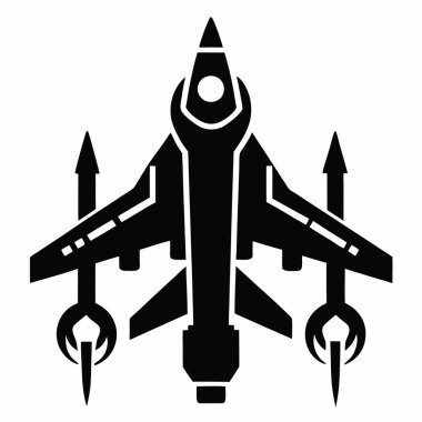 Jet Silhouette in Flight: cesur, çarpıcı siyah beyaz siluet gökyüzünde süzülen bir jet uçağı, somutlaştırıcı hız, güç ve havacılık ruhu.