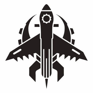 Jet Silhouette in Flight: cesur, çarpıcı siyah beyaz siluet gökyüzünde süzülen bir jet uçağı, somutlaştırıcı hız, güç ve havacılık ruhu.