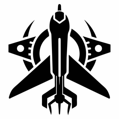 Jet Silhouette in Flight: cesur, çarpıcı siyah beyaz siluet gökyüzünde süzülen bir jet uçağı, somutlaştırıcı hız, güç ve havacılık ruhu.