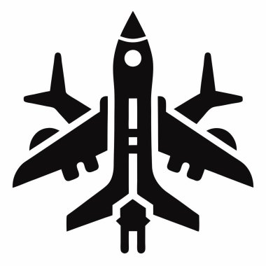 Jet Silhouette in Flight: cesur, çarpıcı siyah beyaz siluet gökyüzünde süzülen bir jet uçağı, somutlaştırıcı hız, güç ve havacılık ruhu.