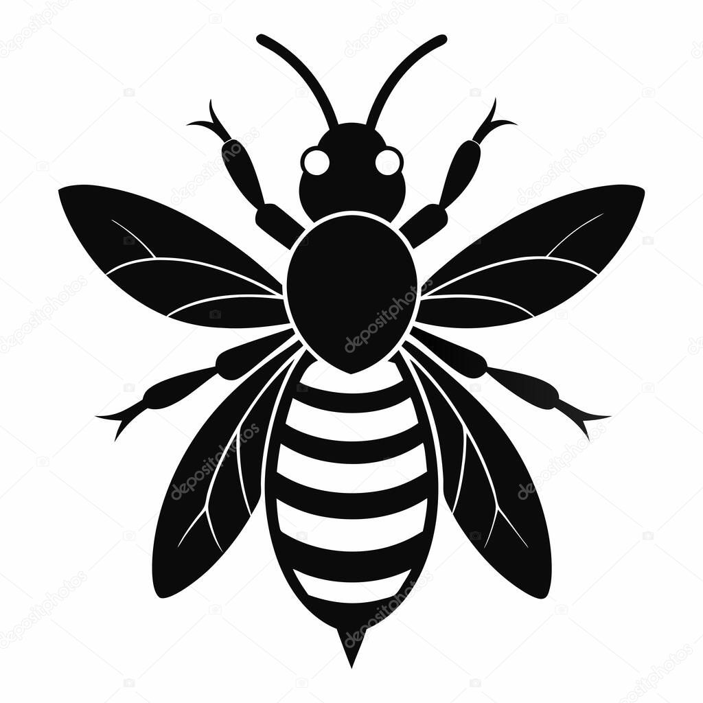 Bee Silhouette Vector on White Background