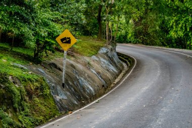 Asfalt yolu ile dik tepe trafik tabelası