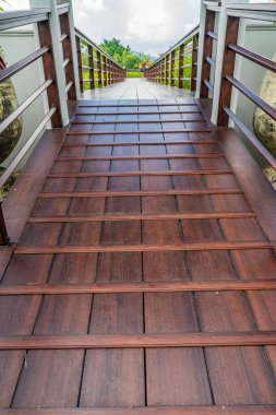 Çeltik tarlasında tahta köprü