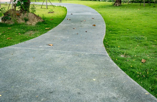 Betonnen Pad Met Groen Gras Het Park — Stockfoto