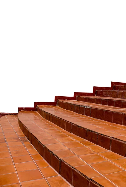 Perspectiva Telhas Cerâmica Marrom Escadaria Sobre Fundo Branco — Fotografia de Stock