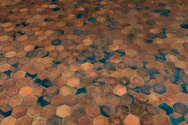 Old Brown Ceramic Tile Floor Perspective — стоковое фото