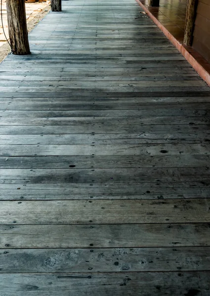 Perspective Old Gray Wooden Floor — Stock Photo, Image