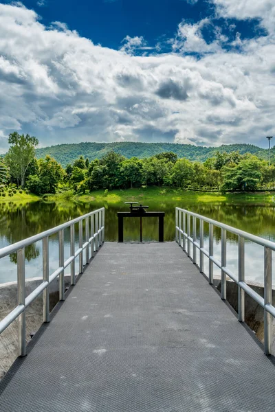 Bosque Verde Tropical Con Lago Verde Puente Hierro — Foto de Stock