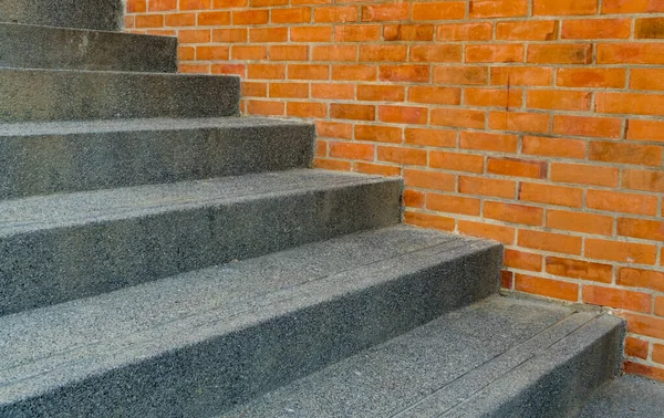 Perspective Escalier Béton Gris Mur Briques Brunes — Photo